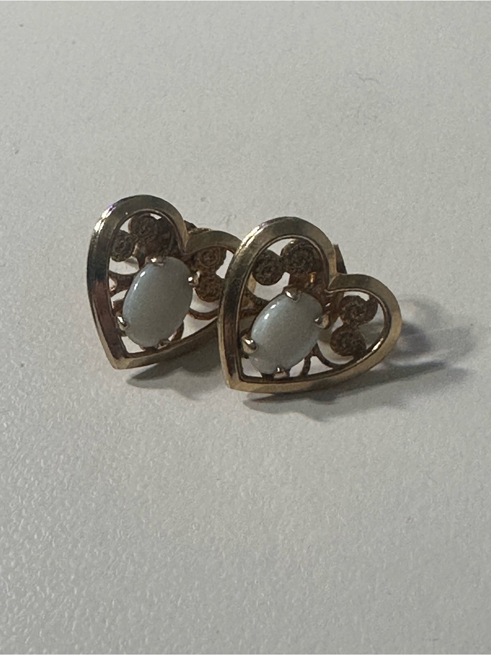 Gold filled Heart Filigree Stud Earrings opal